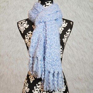 NEW!! Liz Claiborne Super Soft Blue Fringed Textured Stylish Oblong Neck Scarf